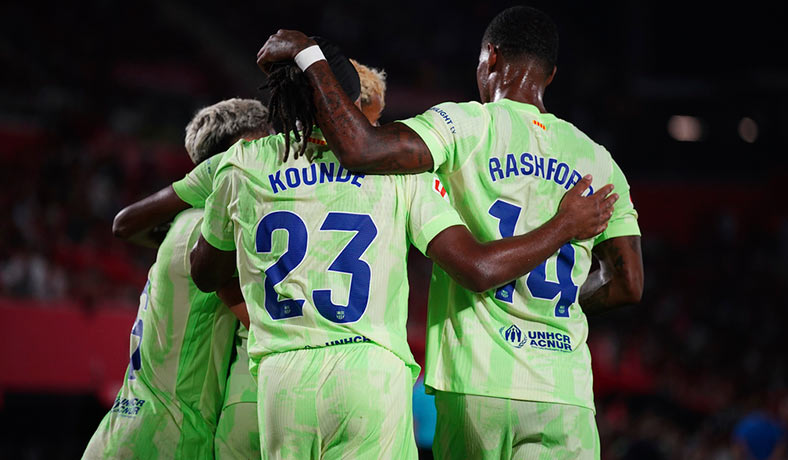 Jugadores del Barcelona celebran un gol ante Mallorca