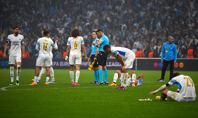 Jugadores del Marsella al termino de un partido de la Ligue 1