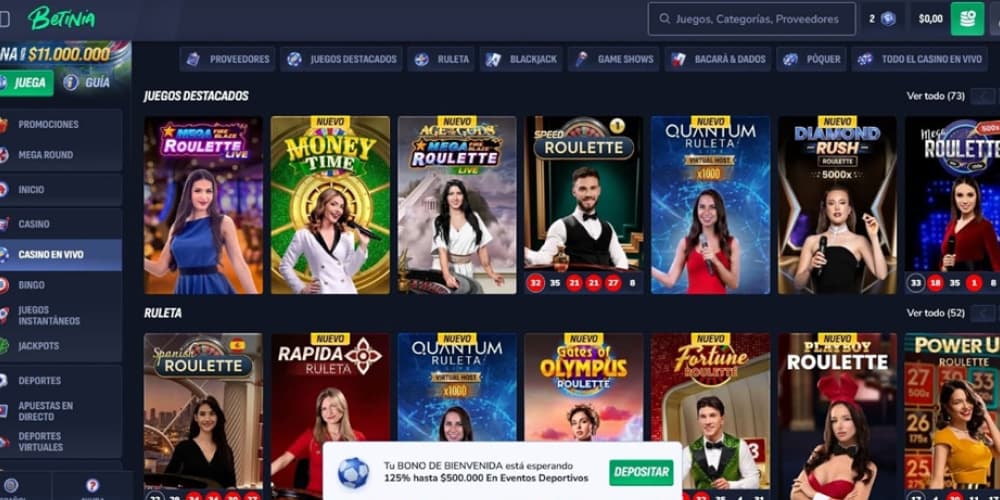 Betinia casino en directo