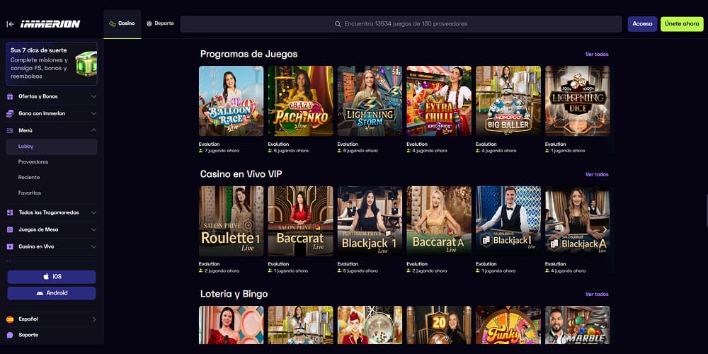 Immerion casino mesas en vivo