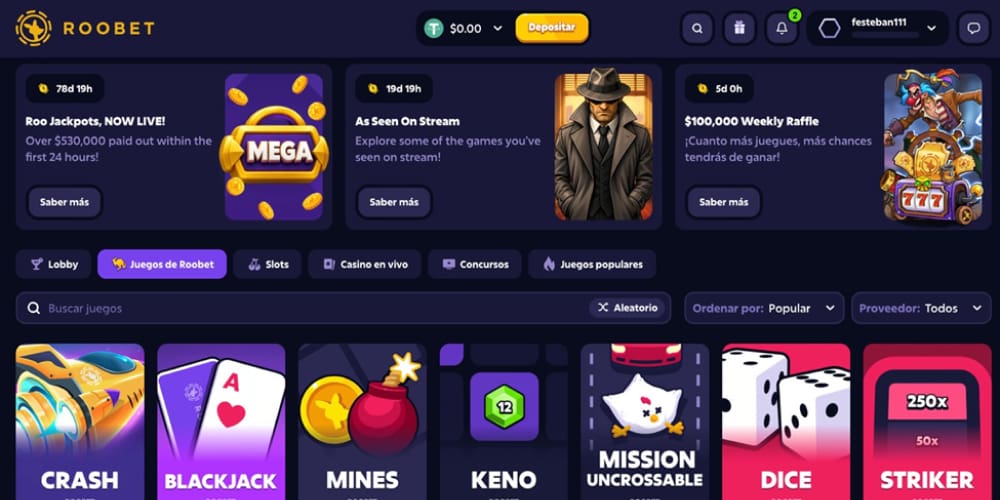 Roobet casino juegos en vivo
