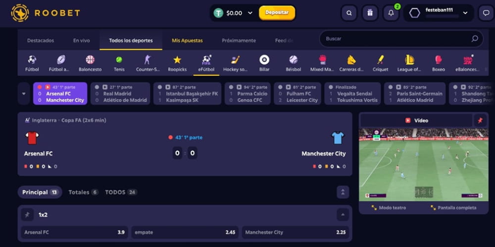 Roobet casino mercados y opciones